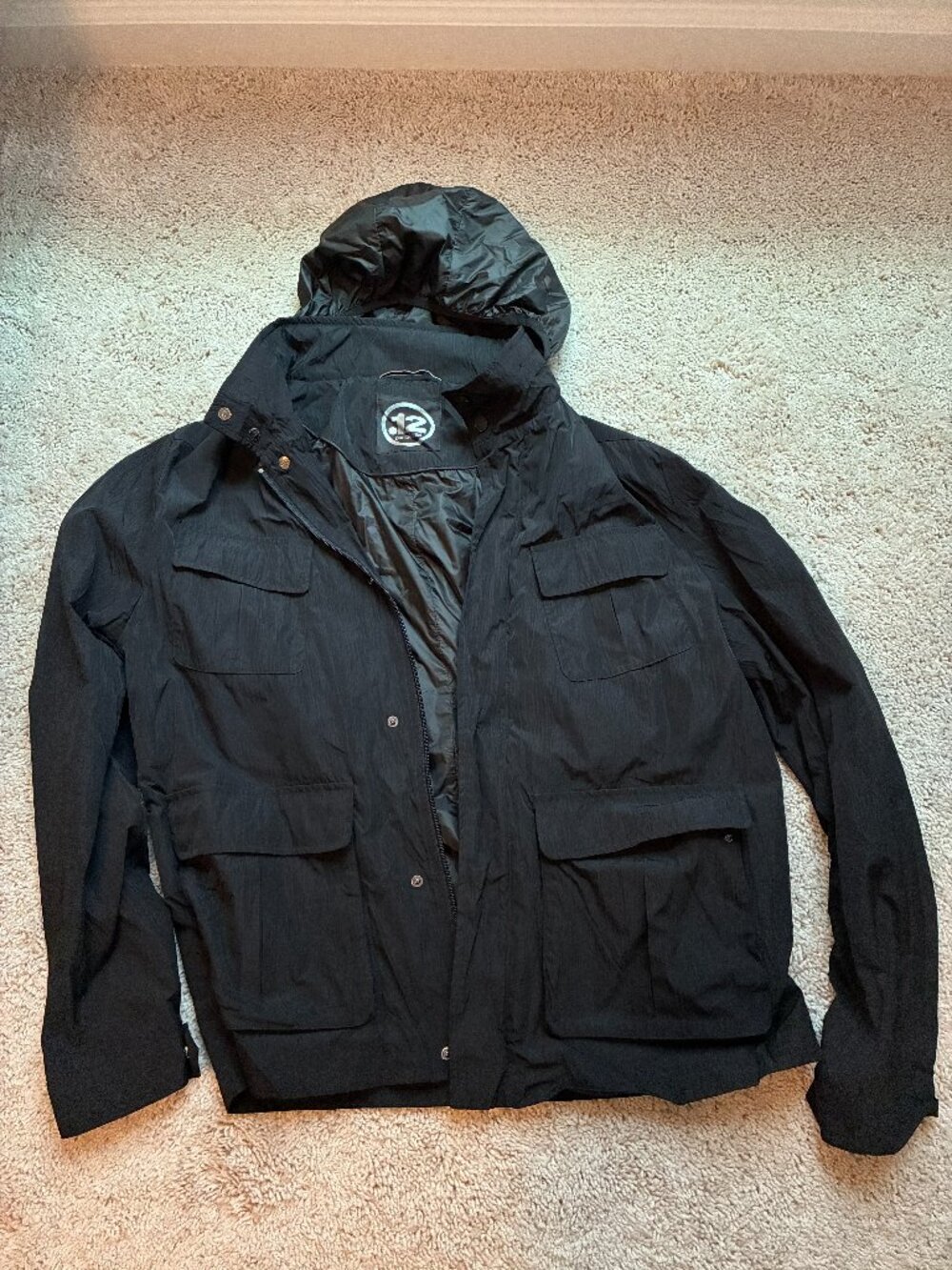 Puntododici .12 Italian Men's Black Hooded Field Jacket Coat Sz EU 56 US XL/2XL